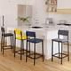 IDMARKET Lot de 4 tabourets de bar AUBIN avec dossier chaise de cuisine velours mix color bleu gris clair gris foncé jaune