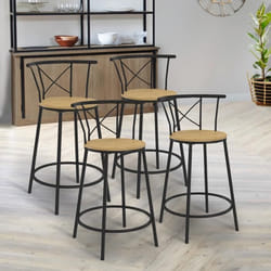 IDMARKET Lot de 4 tabourets de bar bistrot DETROIT avec dossier arrondis design industriel