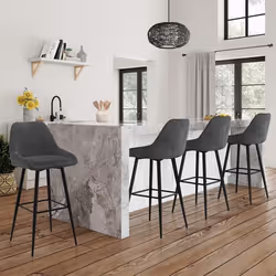 IDMARKET Lot de 4 tabourets de bar THALYA en velours gris foncé avec demi-accoudoirs