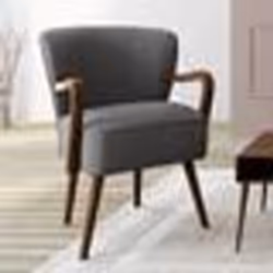 IDMARKET Fauteuil vintage LUCIEN gris anthracite pieds bois foncé
