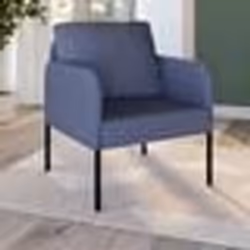IDMARKET Fauteuil AUGUSTE tissu bleu pieds métal noir