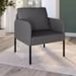 IDMARKET Fauteuil AUGUSTE tissu gris anthracite pieds métal noir