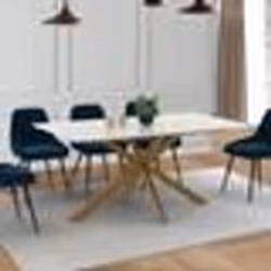 IDMARKET Table à manger rectangle ALIX  8 personnes pied araignée laiton et plateau effet marbre blanc ALASKA 160 cm