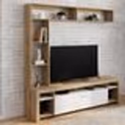 IDMARKET Ensemble meuble TV et étagères 170 cm MALO bois et placard blanc