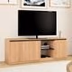 IDMARKET Meuble TV TOMI 3 portes bois façon hêtre et noir 140 cm
