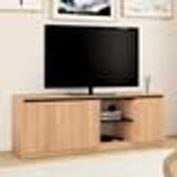 IDMARKET Meuble TV TOMI 3 portes bois façon hêtre et noir 140 cm