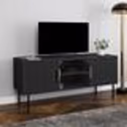 IDMARKET Meuble TV 110 cm MARCEL 2 portes lattes tasseau bois noir