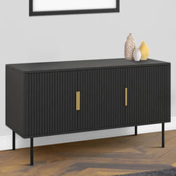 IDMARKET Buffet 110 cm MARCEL noir 3 portes effet lattes