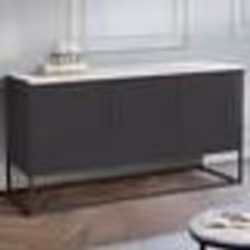 IDMARKET Buffet bas 113 cm ALASKA 3 portes noir plateau effet marbre blanc