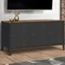 IDMARKET Buffet bas 113 cm ESTER 3 portes métal noir plateau bois foncé effet vieilli HAWKINS design industriel