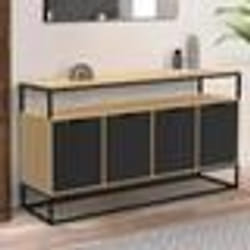 IDMARKET Buffet 140 cm BOSTON 4 portes noires design industriel