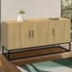 IDMARKET Buffet bas 113 cm DETROIT 3 portes bois et noir design industriel