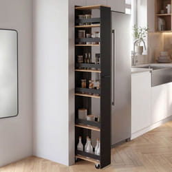 Desserte de cuisine gain de place HAGA chariot de rangement à 6 étages noir et façon hêtre H. 177 cm