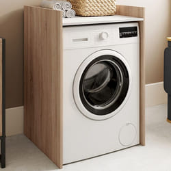 IDMARKET Meuble armoire pour machine à laver ou sèche linge WALLIS bois façon hêtre et blanc