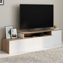 Meuble TV modulable dangle BASILE rotatif bois et blanc