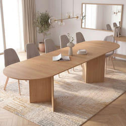 Table à manger extensible ovale MARTHE 6-12 personnes bois façon hêtre