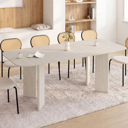 Table à manger extensible rectangulaire arrondie CAPUCINE 6-10 personnes 4 pieds design arrondi façon travertin 160-200 cm
