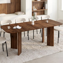 Table à manger extensible rectangulaire arrondie CAPUCINE 6-10 personnes 4 pieds design arrondi noyer 160-200 cm