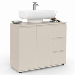 Meuble sous lavabo salle de bain TOMI avec placard et 3 tiroirs beige
