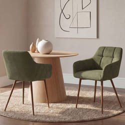 IDMARKET Lot de 2 chaises GINA tissu chenille vert pieds effet noyer