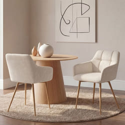 IDMARKET Lot de 2 chaises GINA tissu chenille beige pieds effet bois