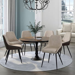Lot de 6 chaises THALYA bi-matière en tissu et PU marron et taupe pour salle à manger