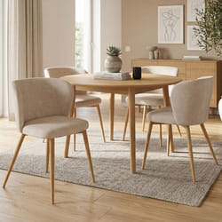 Lot de 4 chaises PAULIE en tissu chenille beige et pieds effet bois pour salle à manger