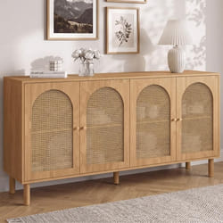 IDMARKET Buffet 160 cm VLORA 4 portes forme arche bois et cannage