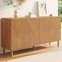 IDMARKET Buffet 160 cm HIMARA 4 portes lattes géométriques bois clair