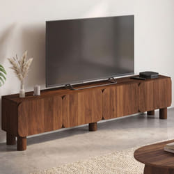 Meuble TV 180 cm 4 portes arrondies bois effet noyer