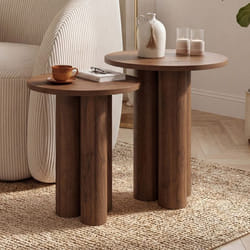 Lot de 2 tables dappoint rondes bouts de canapé tables de chevet ELOISE 35/40 cm bois effet noyer