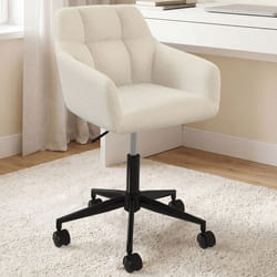 IDMARKET Chaise de bureau EDGARD en tissu bouclette blanche pivotante et hauteur réglable à roulettes