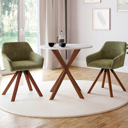 IDMARKET Lot de 2 chaises pivotantes 360° de salle à manger fauteuils de table JANY en tissu chenille verte et pied noyer