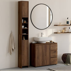 Meuble colonne salle de bain TOMI 2 portes 4 niches effet noyer