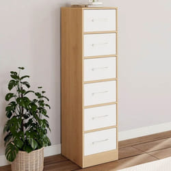 IDMARKET Meuble dappoint 6 tiroirs UPPAH 30x30x110 cm chiffonnier pour entrée salle de bain bois façon hêtre et blanc