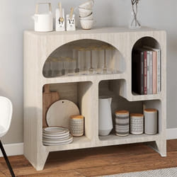 IDMARKET Buffet organique 80 cm ALESIA 4 niches meuble de rangement effet travertin