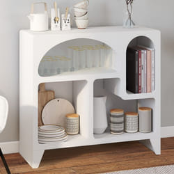 IDMARKET Buffet organique 80 cm ALESIA bois blanc meuble de rangement 4 niches