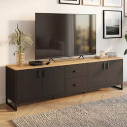 Meuble TV 180 cm WASHINGTON 4 portes et 2 tiroirs bois et noir