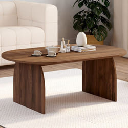 IDMARKET Table basse japandi ovale EDITH 110 cm bois effet noyer