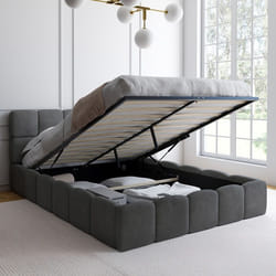 IDMARKET Lit coffre double NUAGE avec tête de lit matelassée et sommier 140 x 190 cm velours gris
