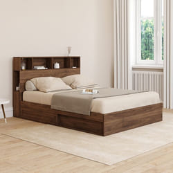 IDMARKET Lit double CLEM avec rangements + tête de lit et sommier 140 x 190 cm effet noyer