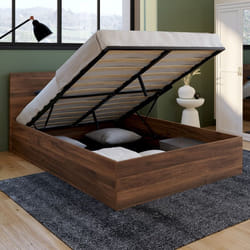 IDMARKET Lit coffre double SEASIDE avec tête de lit et sommier 140 x 190 cm effet noyer
