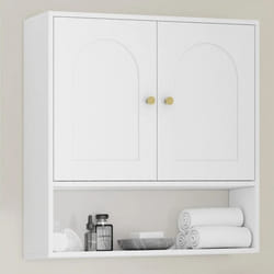 IDMARKET Meuble de rangement suspendu pour salle de bain ARSENE armoire murale 2 portes et étagère bois blanc