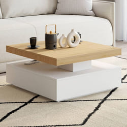 Table basse carrée pivotante THEA 70 cm bois et blanc