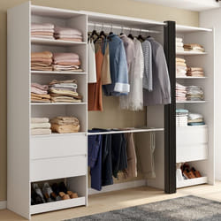 IDMARKET Dressing double XXL MERYL 220 cm avec porte pantalons + étagères + tiroirs + rangements à chaussures blanc et gris