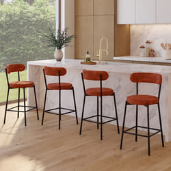 IDMARKET Lot de 4 tabourets de bar MIKI dossier incurvé en tissu chenille terracotta pieds en métal noir
