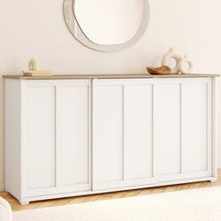 Buffet 160 cm JANGO 3 portes coulissantes blanc et plateau bois