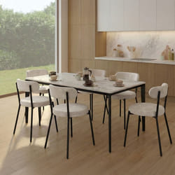 IDMARKET Lot de 6 chaises MIKI dossier incurvé en tissu chenille écru pieds en métal noir