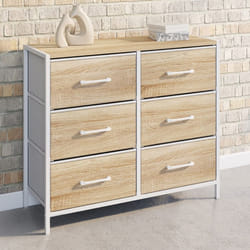 Commode 6 tiroirs en tissu UTAH 80 cm meuble de rangement design industriel bois et blanc