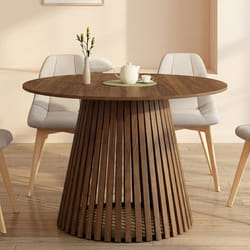 IDMARKET Table à manger ronde CARMEN 6 personnes pied noyer en lattes et plateau noyer 110 cm